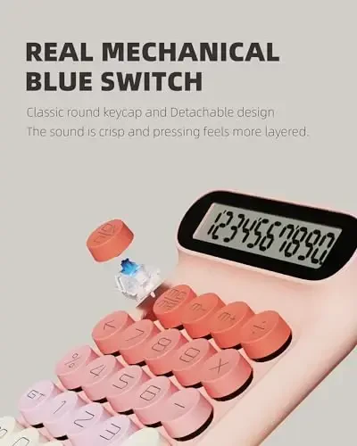 Mechanical Switch Calculator, JS05, Basic 10-Digit Desktop Calculator for Office, School, Home, Business Use (Pink) - 2