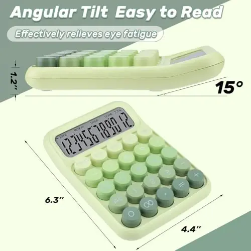 Mechanical Switch Calculator with Big Buttons, 12 Digits, Large LCD Display, Cute Pink Desktop Calculator, Aesthetic School Supplies for Office, School, Home & Business Use, Automatic Sleep (Green) - 3
