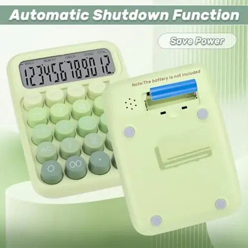 Mechanical Switch Calculator with Big Buttons, 12 Digits, Large LCD Display, Cute Pink Desktop Calculator, Aesthetic School Supplies for Office, School, Home & Business Use, Automatic Sleep (Green) - 5