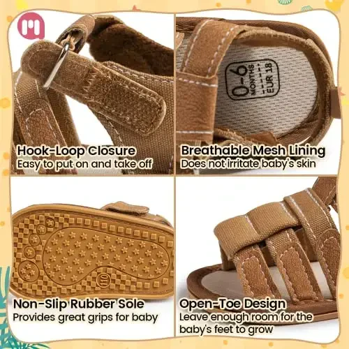 Meckior Baby Infant Boy Girl Sandals Newborn Non-Slip Soft Rubber Sole Sandals for Baby Boys Open-Toe Outdoor Casual Summer First Walkers Shoes - 5
