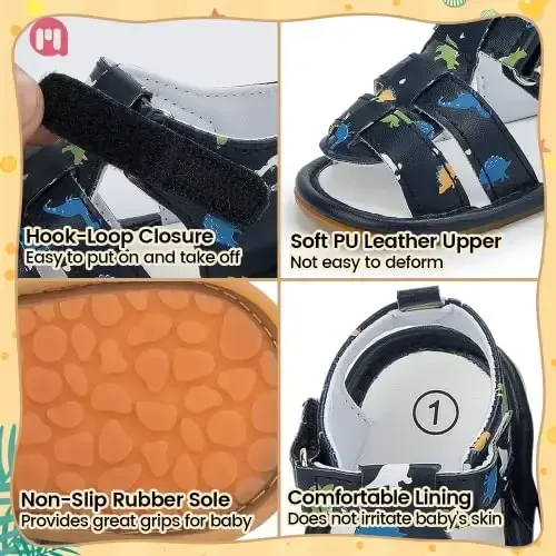 Meckior Baby Infant Boy Girl Sandals Newborn Non-Slip Soft Rubber Sole Sandals for Baby Boys Open-Toe Outdoor Casual Summer First Walkers Shoes - 5