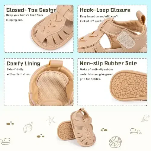 Meckior Baby Infant Boy Girl Sandals Newborn Non-Slip Soft Rubber Sole Sandals for Baby Boys Open-Toe Outdoor Casual Summer First Walkers Shoes - 5