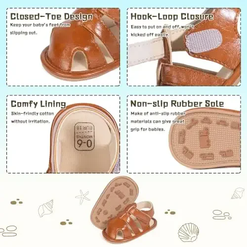 Meckior Baby Infant Boy Girl Sandals Newborn Non-Slip Soft Rubber Sole Sandals for Baby Boys Open-Toe Outdoor Casual Summer First Walkers Shoes - 5