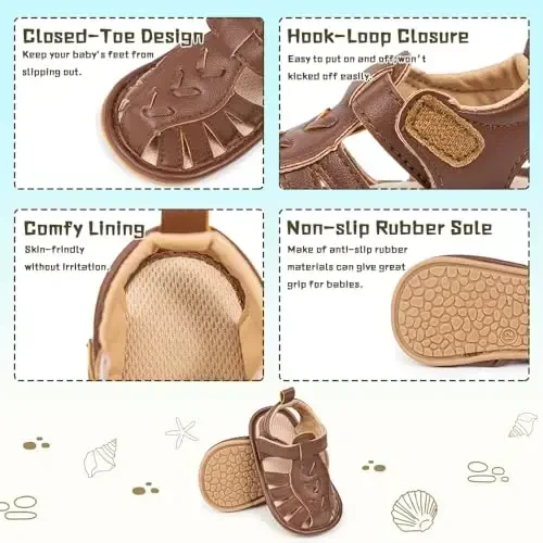 Meckior Baby Infant Boy Girl Sandals Newborn Non-Slip Soft Rubber Sole Sandals for Baby Boys Open-Toe Outdoor Casual Summer First Walkers Shoes - 5
