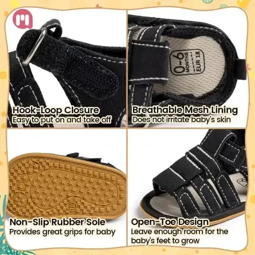 Meckior Baby Infant Boy Girl Sandals Newborn Non-Slip Soft Rubber Sole Sandals for Baby Boys Open-Toe Outdoor Casual Summer First Walkers Shoes - 5