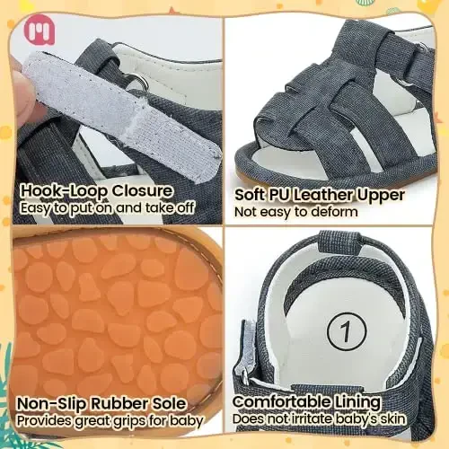 Meckior Baby Infant Boy Girl Sandals Newborn Non-Slip Soft Rubber Sole Sandals for Baby Boys Open-Toe Outdoor Casual Summer First Walkers Shoes - 5