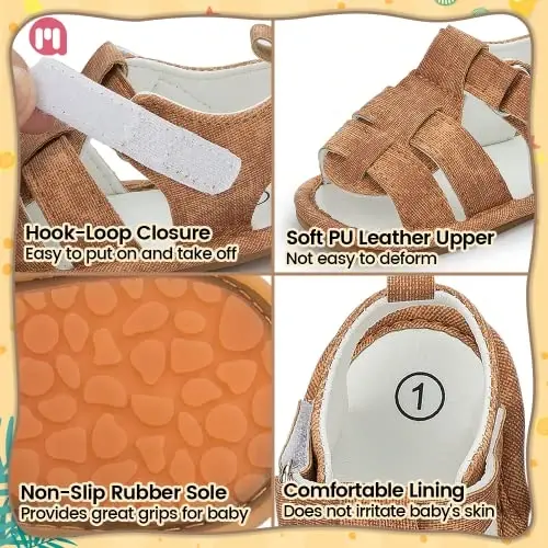 Meckior Baby Infant Boy Girl Sandals Newborn Non-Slip Soft Rubber Sole Sandals for Baby Boys Open-Toe Outdoor Casual Summer First Walkers Shoes - 5