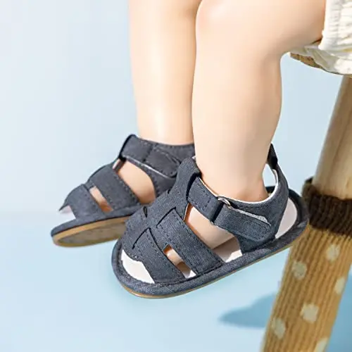 Meckior Baby Infant O'g'il Bola Qiz Sandallari Yangi Tug'ilgan Chaqaloq Sirpanmaydigan Yumshoq Rezina Taglik Sandallari O'g'il Bolalar uchun Ochiq Oyoqli Tashqi Kundalik Yozgi Birinchi Yuruvchi Poyabzal - 3