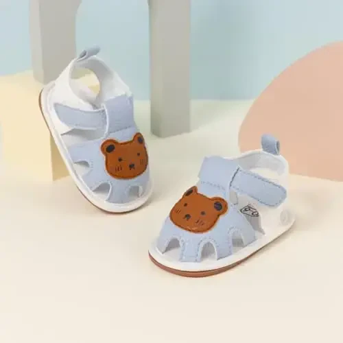 Meckior Baby Infant O'g'il Qiz Sandallari Yangi tug'ilgan Chaqaloqlar Sirpanmaydigan Yumshoq Kauchuk Taglik Sandallari O'g'il Bolalar uchun Ochiq Oyoqli Tashqi Kundalik Yozgi Birinchi Yuruvchilar Poyafzali - 6