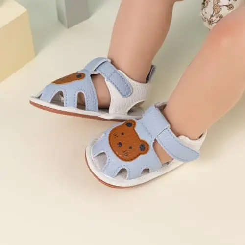 Meckior Baby Infant O'g'il Qiz Sandallari Yangi tug'ilgan Chaqaloqlar Sirpanmaydigan Yumshoq Kauchuk Taglik Sandallari O'g'il Bolalar uchun Ochiq Oyoqli Tashqi Kundalik Yozgi Birinchi Yuruvchilar Poyafzali - 4