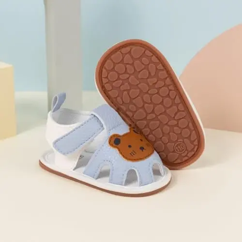 Meckior Baby Infant O'g'il Qiz Sandallari Yangi tug'ilgan Chaqaloqlar Sirpanmaydigan Yumshoq Kauchuk Taglik Sandallari O'g'il Bolalar uchun Ochiq Oyoqli Tashqi Kundalik Yozgi Birinchi Yuruvchilar Poyafzali - 5