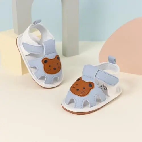 Meckior Baby Infant O'g'il Qiz Sandallari Yangi tug'ilgan Chaqaloqlar Sirpanmaydigan Yumshoq Kauchuk Taglik Sandallari O'g'il Bolalar uchun Ochiq Oyoqli Tashqi Kundalik Yozgi Birinchi Yuruvchilar Poyafzali - 6