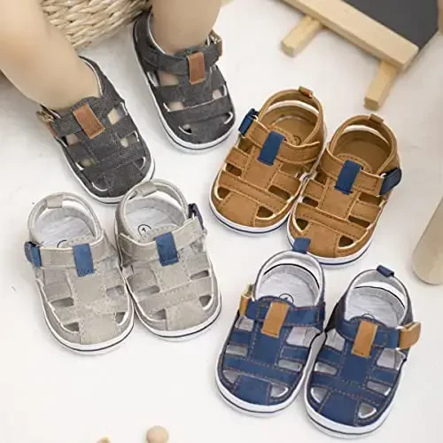 Meckior Baby Infant O'g'il Qiz Sandallari Yangi tug'ilgan Chaqaloqlar Sirpanmaydigan Yumshoq Rezina Taglik Sandallar Chaqaloq O'g'il Bolalar uchun Ochiq Oyoqli Tashqi Tasodifiy Yozgi Birinchi Yuruvchi Poyabzal - 2