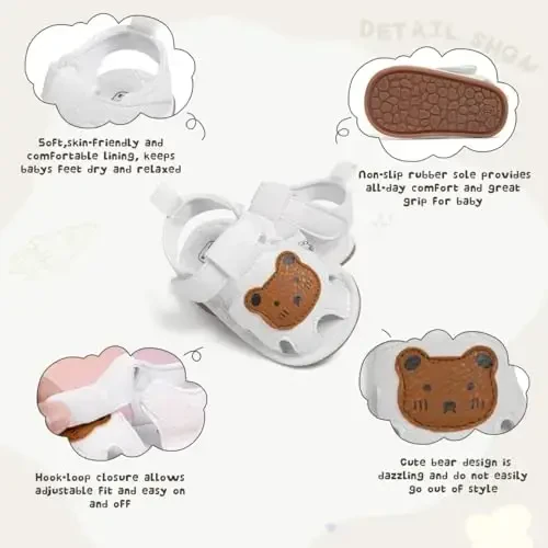 Meckior Baby Infant O'g'il Qiz Sandallari Yangi tug'ilgan Chaqaloqlar Sirpanmaydigan Yumshoq Rezina Taglik Sandallar O'g'il Bolalar uchun Ochiq Oyoqli Tashqi Kundalik Yozgi Birinchi Yuruvchi Poyafzal - 3