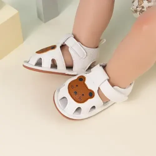 Meckior Baby Infant O'g'il Qiz Sandallari Yangi tug'ilgan Chaqaloqlar Sirpanmaydigan Yumshoq Rezina Taglik Sandallar O'g'il Bolalar uchun Ochiq Oyoqli Tashqi Kundalik Yozgi Birinchi Yuruvchi Poyafzal - 4