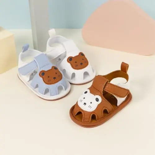Meckior Baby Infant O'g'il Qiz Sandallari Yangi tug'ilgan Chaqaloqlar Sirpanmaydigan Yumshoq Rezina Taglik Sandallar O'g'il Bolalar uchun Ochiq Oyoqli Tashqi Kundalik Yozgi Birinchi Yuruvchi Poyafzal - 2