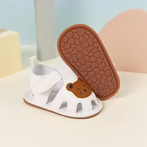 Meckior Baby Infant O'g'il Qiz Sandallari Yangi tug'ilgan Chaqaloqlar Sirpanmaydigan Yumshoq Rezina Taglik Sandallar O'g'il Bolalar uchun Ochiq Oyoqli Tashqi Kundalik Yozgi Birinchi Yuruvchi Poyafzal - 5