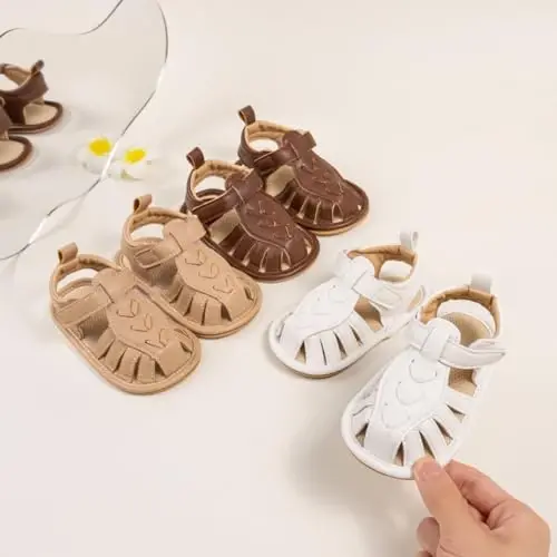 Meckior Baby Infant O'g'il Qiz Sandallari Yangi tug'ilgan Chaqaloqlar Sirpanmaydigan Yumshoq Rezina Taglik Sandallar O'g'il Bolalar uchun Ochiq Oyoqli Tashqi Tasodifiy Yozgi Birinchi Yuruvchi Poyabzal - 2