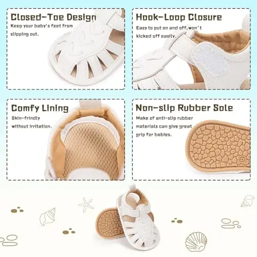 Meckior Baby Infant O'g'il Qiz Sandallari Yangi tug'ilgan Chaqaloqlar Sirpanmaydigan Yumshoq Rezina Taglik Sandallar O'g'il Bolalar uchun Ochiq Oyoqli Tashqi Tasodifiy Yozgi Birinchi Yuruvchi Poyabzal - 5