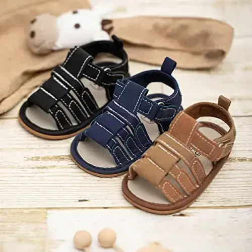 Meckior Baby Infant O'g'il Qiz Sandallari Yangi tug'ilgan Chaqaloqlar Sirpanmaydigan Yumshoq Rezina Taglik Sandallari Chaqaloq O'g'il Bolalar uchun Ochiq Oyoqli Tashqi Tasodifiy Yozgi Birinchi Yuruvchi Poyafzal - 3