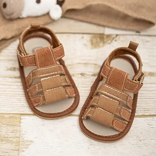 Meckior Baby Infant O'g'il Qiz Sandallari Yangi tug'ilgan Chaqaloqlar Sirpanmaydigan Yumshoq Rezina Taglik Sandallari Chaqaloq O'g'il Bolalar uchun Ochiq Oyoqli Tashqi Tasodifiy Yozgi Birinchi Yuruvchi Poyafzal - 4