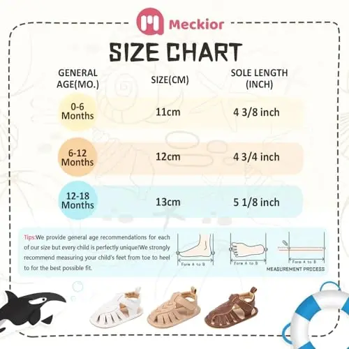 Meckior Baby Infant O'g'il Qiz Sandallari Yangi tug'ilgan Chaqaloqlar Sirpanmaydigan Yumshoq Rezina Taglik Sandallari O'g'il Bolalar uchun Ochiq Oyoqli Tashqi Kundalik Yozgi Birinchi Yuruvchi Poyabzal - 6