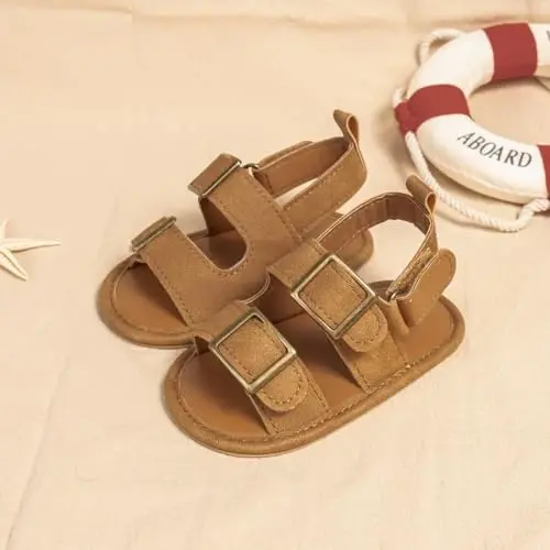 Meckior Baby Infant O'g'il Qiz Sandallari Yangi tug'ilgan Chaqaloqlar Sirpanmaydigan Yumshoq Rezina Taglik Sandallari O'g'il Bolalar uchun Ochiq Oyoqli Tashqi Kundalik Yozgi Birinchi Yuruvchi Poyabzal - 6