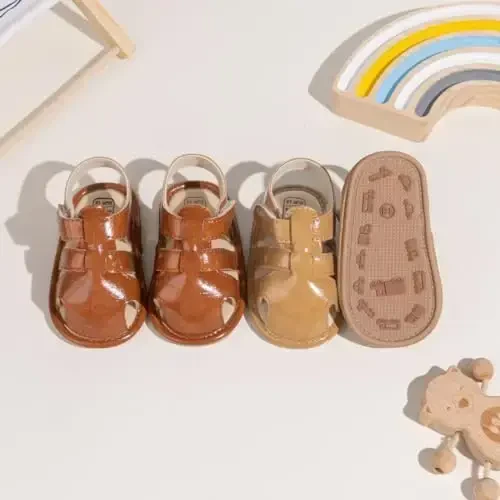 Meckior Baby Infant O'g'il Qiz Sandallari Yangi tug'ilgan Chaqaloqlar Sirpanmaydigan Yumshoq Rezina Taglik Sandallari O'g'il bolalar uchun Ochiq Oyoqli Tashqi Kundalik Yozgi Birinchi Yuruvchi Poyafzallar - 2