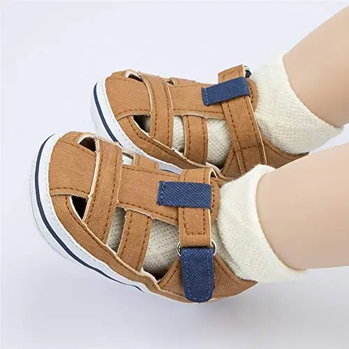 Meckior Baby Infant O'g'il Qiz Sandallari Yangi tug'ilgan chaqaloqlar uchun sirpanmaydigan yumshoq kauchuk taglikli sandallar O'g'il bolalar uchun ochiq oyoqli kundalik yozgi birinchi qadam qo'yuvchi poyabzal - 3