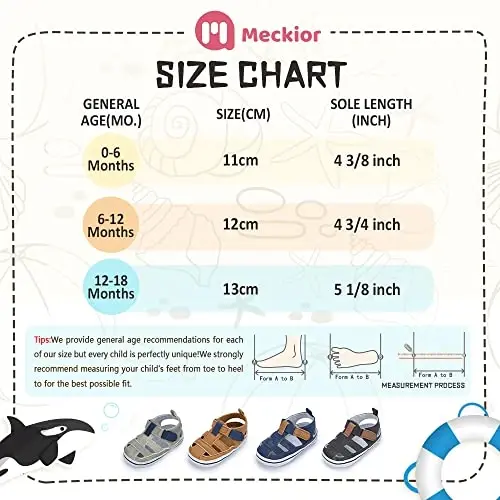 Meckior Baby Infant O'g'il Qiz Sandallari Yangi tug'ilgan chaqaloqlar uchun sirpanmaydigan yumshoq kauchuk taglikli sandallar O'g'il bolalar uchun ochiq oyoqli kundalik yozgi birinchi qadam qo'yuvchi poyabzal - 6