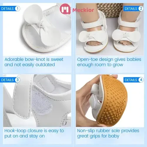 Meckior Baby Toddler Infant Girls PU Charm Charm Charm yozgi sandal Flower Princess tekis poyabzal - 5
