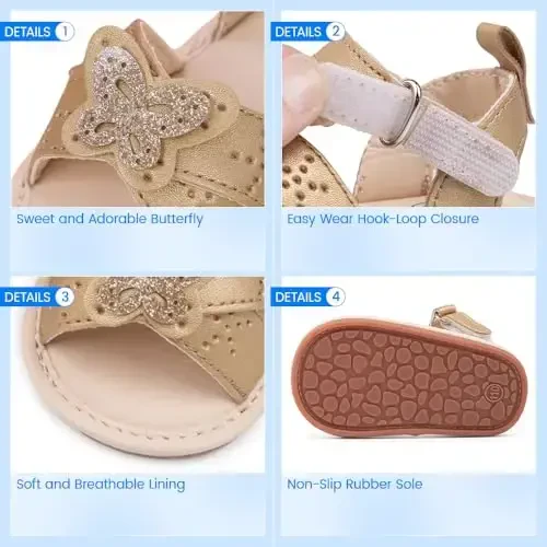 Meckior Baby Toddler Infant Girls PU Charm teri Ochiq oyoqli yozgi sandallar Gul malika tekis poyabzal - 5