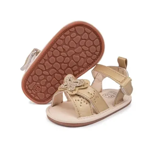 Meckior Baby Toddler Infant Girls PU Charm teri Ochiq oyoqli yozgi sandallar Gul malika tekis poyabzal 