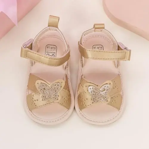 Meckior Baby Toddler Infant Girls PU Charm teri Ochiq oyoqli yozgi sandallar Gul malika tekis poyabzal - 4