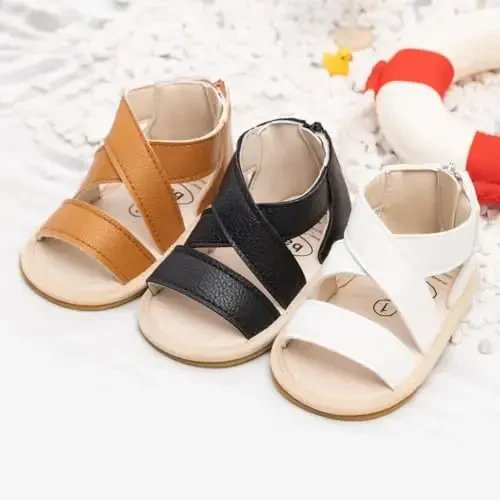 Meckior Baby Toddler Infant Girls PU Charmli Ochiq Oyoqli Yozgi Sandallar Gul Princess Tekis Poyabzal - MECKIOR (1)