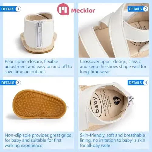 Meckior Baby Toddler Infant Girls PU Charmli Ochiq Oyoqli Yozgi Sandallar Gul Princess Tekis Poyabzal - 5