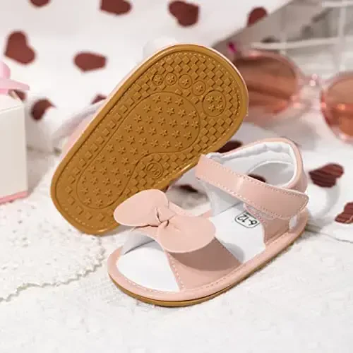 Meckior Baby Toddler Infant Girls PU Leather Soft Open Toe Summer Sandals Flower Princess Flat Shoes - 4