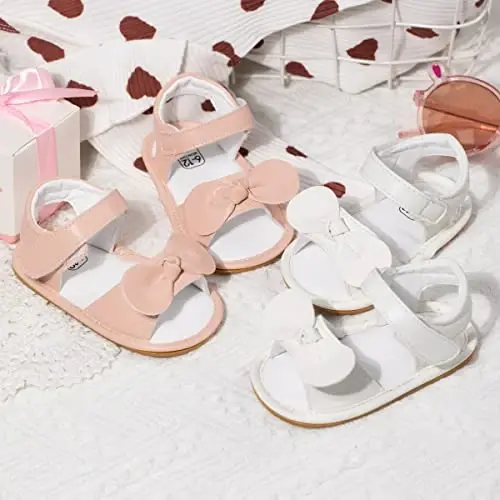 Meckior Baby Toddler Infant Girls PU Leather Soft Open Toe Summer Sandals Flower Princess Flat Shoes - 3