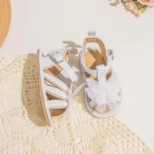 Meckior Baby Toddler Infant Girls PU Leather Soft Open Toe Summer Sandals Flower Princess Flat Shoes - 3