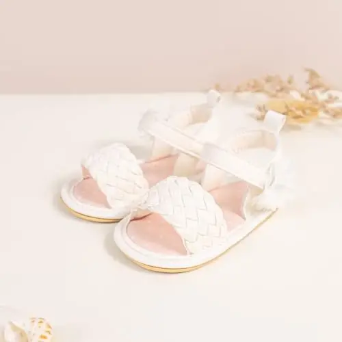 Meckior Baby Toddler Infant Girls PU Leather Soft Open Toe Summer Sandals Flower Princess Flat Shoes - 3