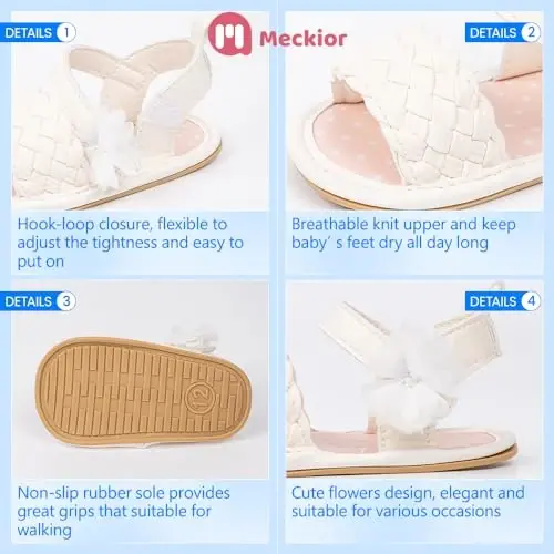 Meckior Baby Toddler Infant Girls PU Leather Soft Open Toe Summer Sandals Flower Princess Flat Shoes - 5