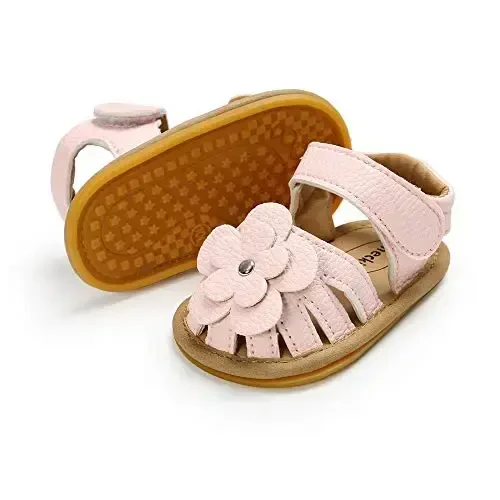 Meckior Baby Toddler Infant Girls PU Leather Soft Open Toe Summer Sandals Flower Princess Flat Shoes 