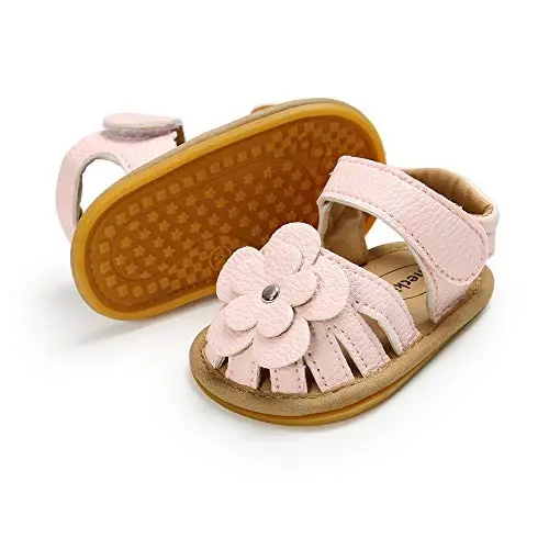 Meckior Baby Toddler Infant Girls PU Leather Soft Open Toe Summer Sandals Flower Princess Flat Shoes - 1