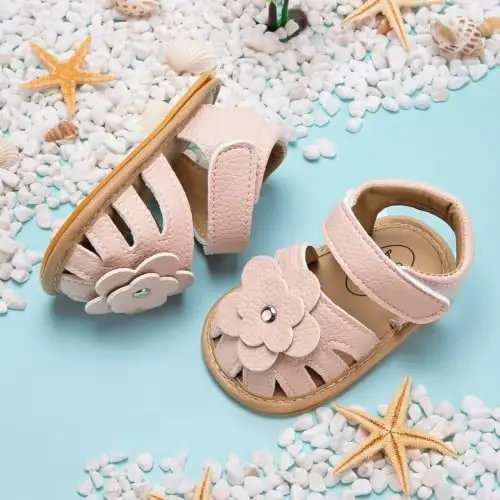 Meckior Baby Toddler Infant Girls PU Leather Soft Open Toe Summer Sandals Flower Princess Flat Shoes - MECKIOR (1)