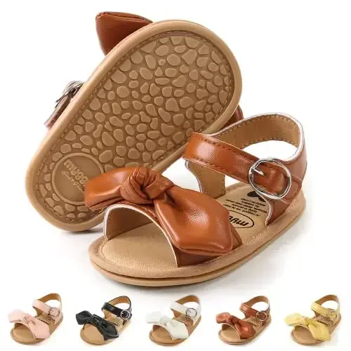 Meckior Baby Toddler Infant Girls PU Leather Soft Open Toe Summer Sandals Flower Princess Flat Shoes - MECKIOR