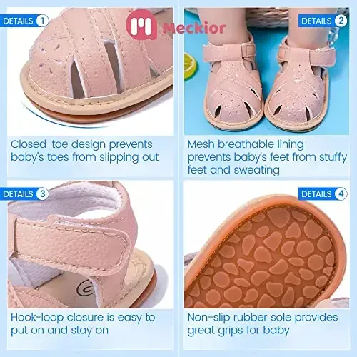 Meckior Baby Toddler Infant Girls PU Leather Soft Open Toe Summer Sandals Flower Princess Flat Shoes - 5