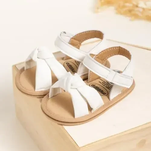 Meckior Baby Toddler Infant Girls PU Leather Soft Open Toe Summer Sandals Flower Princess Flat Shoes - 4