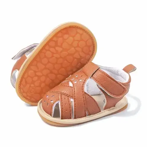 Meckior Baby Toddler Infant Girls PU Leather Soft Open Toe Summer Sandals Flower Princess Flat Shoes - 1