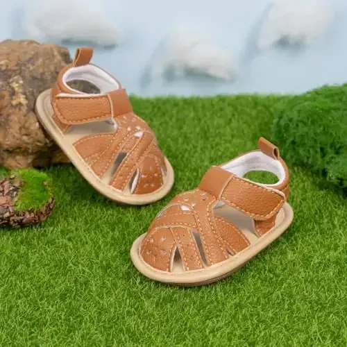 Meckior Baby Toddler Infant Girls PU Leather Soft Open Toe Summer Sandals Flower Princess Flat Shoes - 3