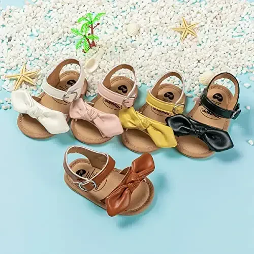 Meckior Baby Toddler Infant Girls PU Leather Soft Open Toe Summer Sandals Flower Princess Flat Shoes - 3